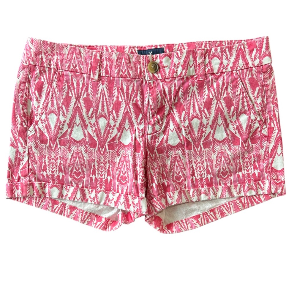 American Eagle Midi Stretch Pink and White Aztec Print Women’s Shorts size 10